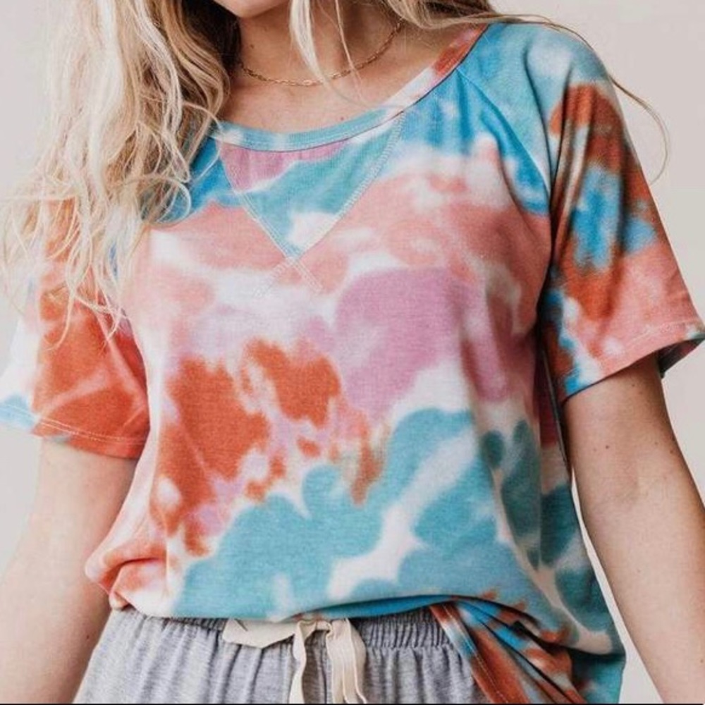 🌀Slouchy earth tone tie dye short sleeve tee with contrast stitching